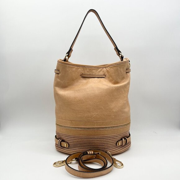 She + Lo Tan Perforated Drawstring Hobo Bag - Picture 2 of 10